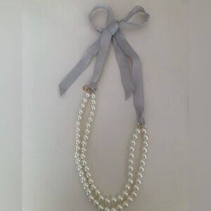Crewcuts Elegant Pearl Necklace with Gray Ribbon Tie